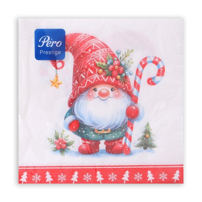 Новогодние салфетки бумажные Pero Prestige «Домовенок», 3 слоя, 33х33 см, 20 шт Новогодние салфетки бумажные Pero Prestige «Домовенок», 3 слоя, 33х33 см, 20 шт