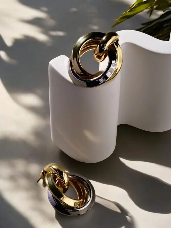 Серьги металл "Тренд" кольца, цвет золото с серебром