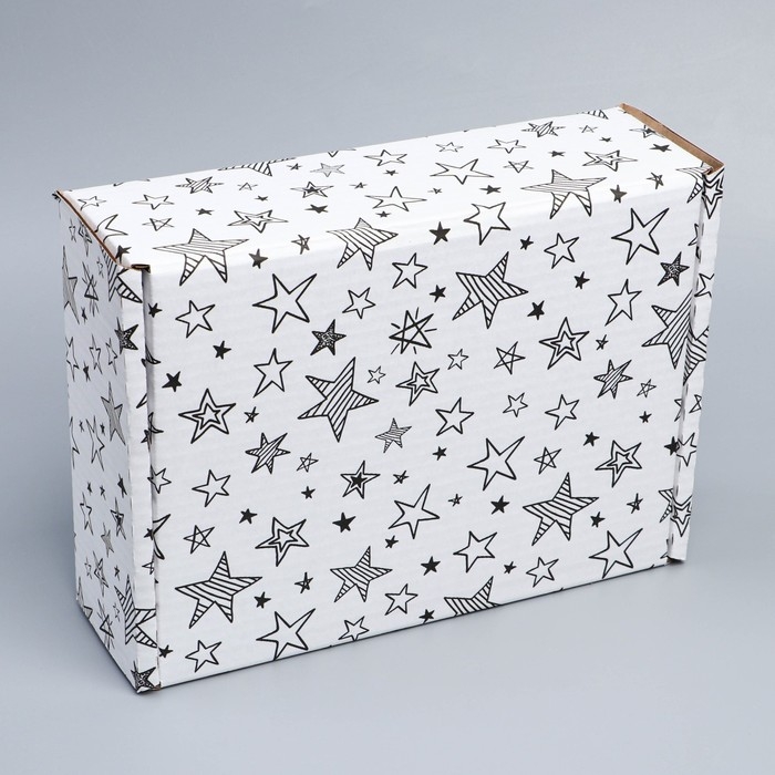 Коробка подарочная сборная, упаковка, &laquo;Звёзды&raquo;, белый, 27 х 21 х 9 см