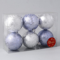 Набор шаров пластик d-8 см, 6 шт "Клоуд метелица" серебро сиреневый