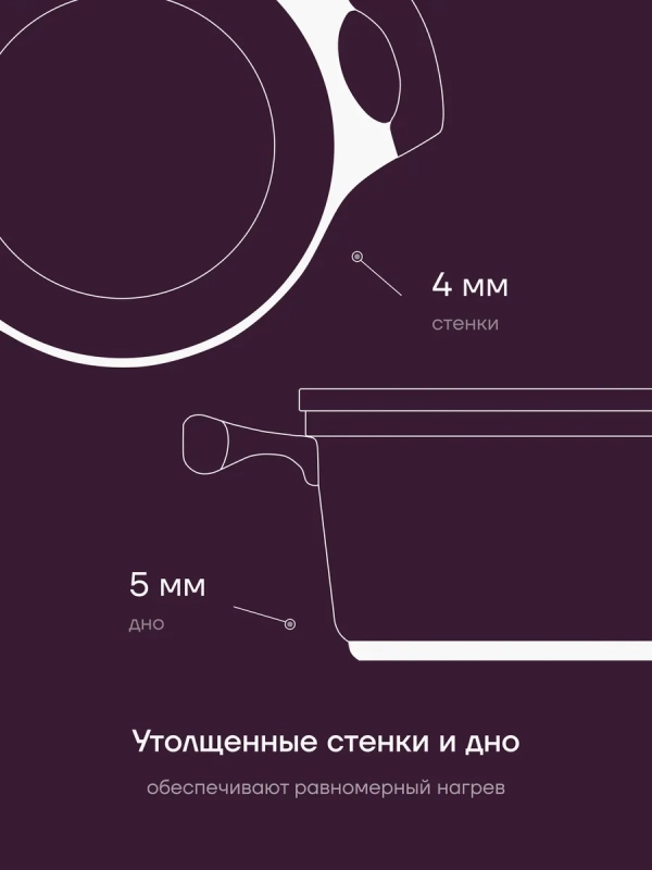 Кастрюля 4,4 литра с крышкой антипригарная литой