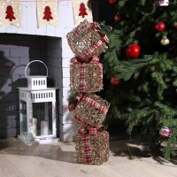 Светодиодная фигура &laquo;Башня из подарков&raquo; 15.5 &times; 80 &times; 15.5 см, металл, текстиль, 220 В, свечение тёплое белое