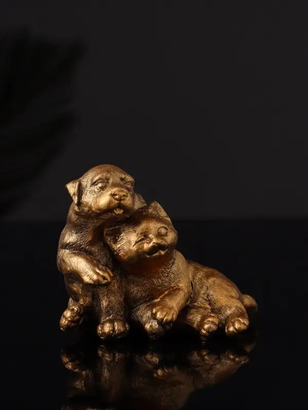 Набор статуэток "Гости, кошка и собака" 7 см, бронза