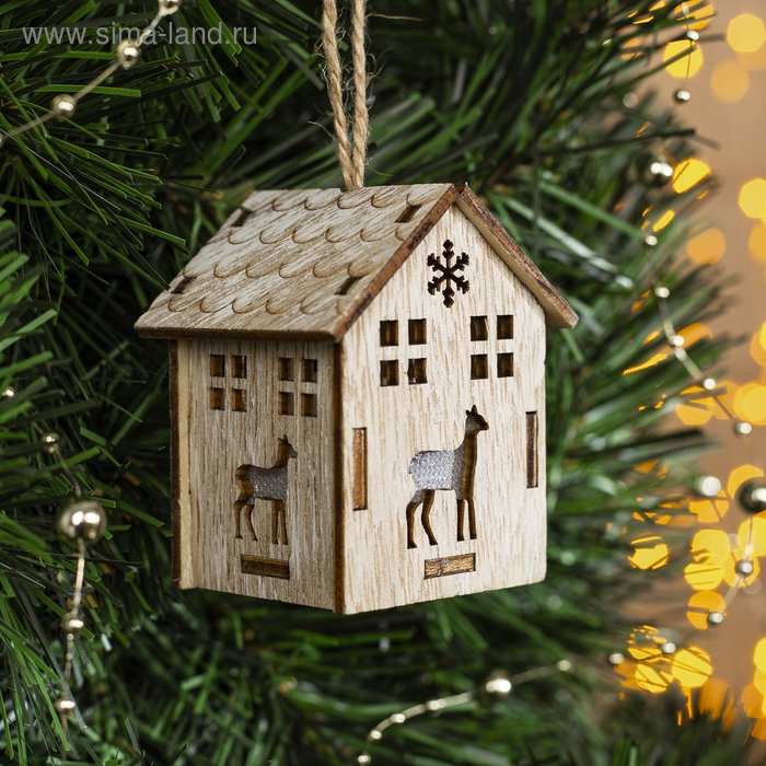 Ёлочная игрушка «Домик с оленем», от батареек, свечение тёплое белое Ёлочная игрушка «Домик с оленем», от батареек, свечение тёплое белое