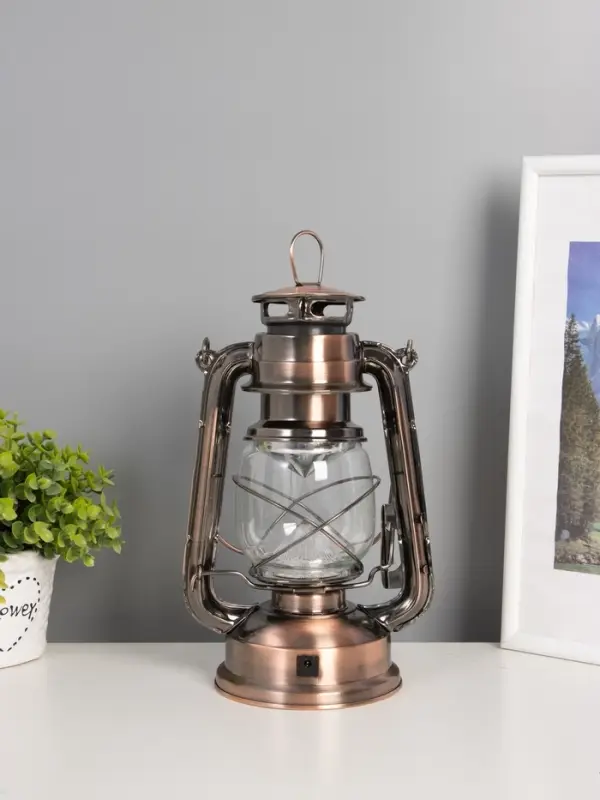 Ночник декоративный LED, аккум 5800mAh 3,7V "Фонарь" регулятор яркости бронза 11,5х16х24 см   109144