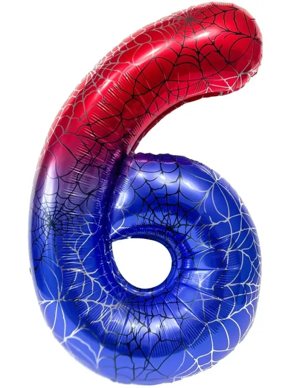 Воздушный шар фольгированный 40" цифра "6" героическая тема, цвет красный и синий, в ин.уп.