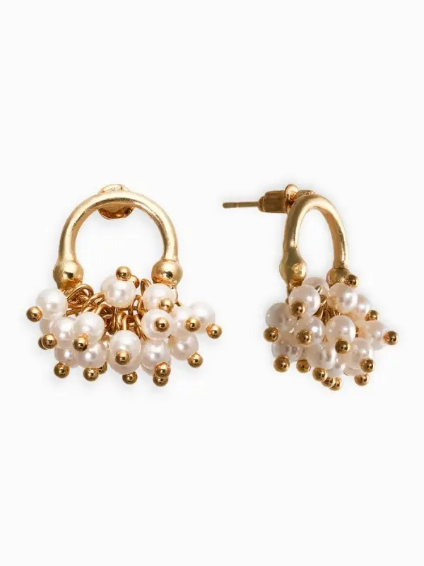 Серьги жемчуг &laquo;Виноград&raquo;, белые в золоте