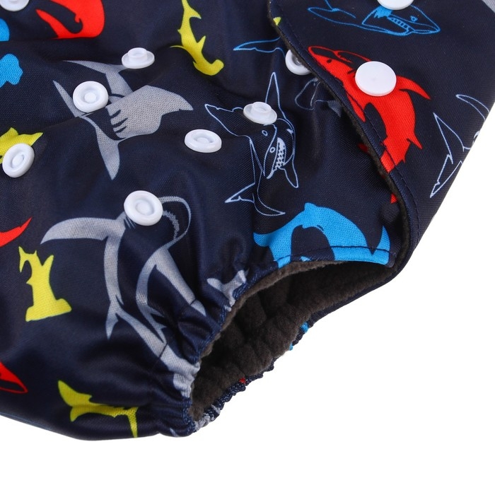 Многоразовый подгузник &laquo;Акулы&raquo;, 3-15 кг, угольно-бамбуковая ткань, цвет черный, Крошка Я