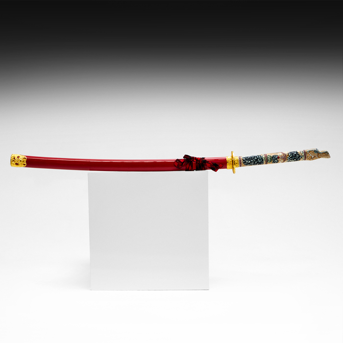 Сувенирное оружие &laquo;Катана на подставке&raquo;, красные ножны, голова дракона на рукоятке, 108 см