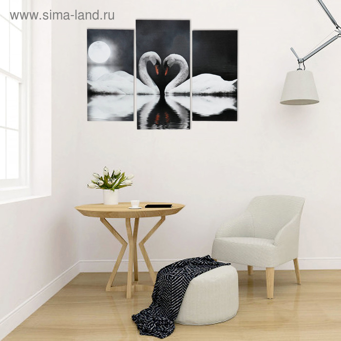 Картина модульная на подрамнике "Лебеди в ночи" 2шт-25х50, 1шт-30х60 ;60*80 см
