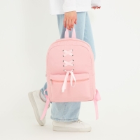 Рюкзак школьный текстильный с лентами, 38х29х11 см, цвет розовый, отдел на молнии