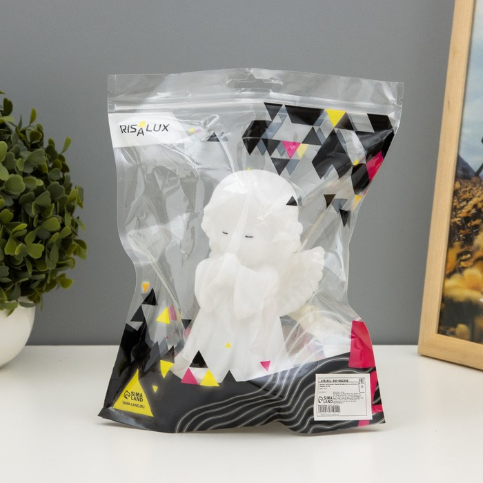 Фигурка светящаяся RISALUX &laquo;Ангелочек&raquo;, LED-ночник, батарейки 3&times;LR44, белый, 8.5&times;8&times;14.5 см