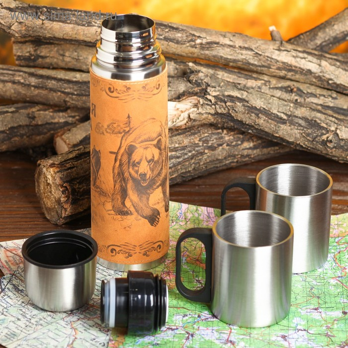 Набор &laquo;Медведь и собаки&raquo;, термос 500 мл, кружка 2 шт
