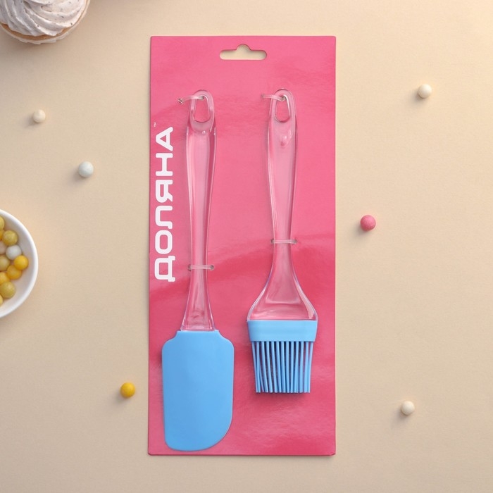 Набор для выпечки Доляна &laquo;Лёд&raquo;, 2 предмета: лопатка 24 см, кисть 21 см, цвет синий