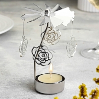 Подсвечник вращающийся "Карусель с цветами", серебряная, металл