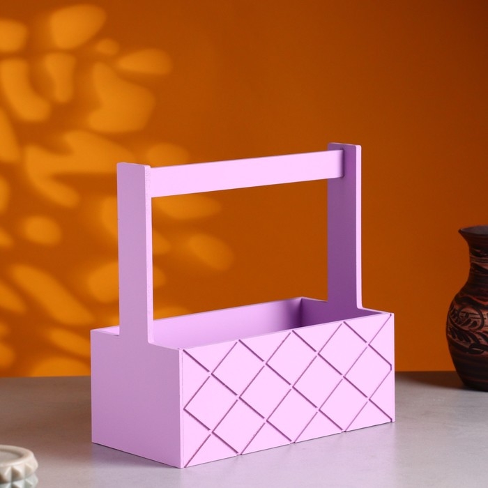 Кашпо деревянное Кашпо деревянное "Эллада большая, сетка", с ручкой 25×12,5×10(25) см Сиреневый