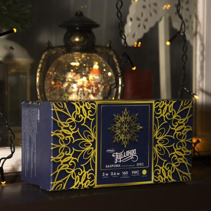 Гирлянда «Бахрома» 3 × 0.6 м, IP44, УМС, тёмная нить, 160 LED, свечение жёлтое, 220 В Гирлянда «Бахрома» 3 × 0.6 м, IP44, УМС, тёмная нить, 160 LED, свечение жёлтое, 220 В