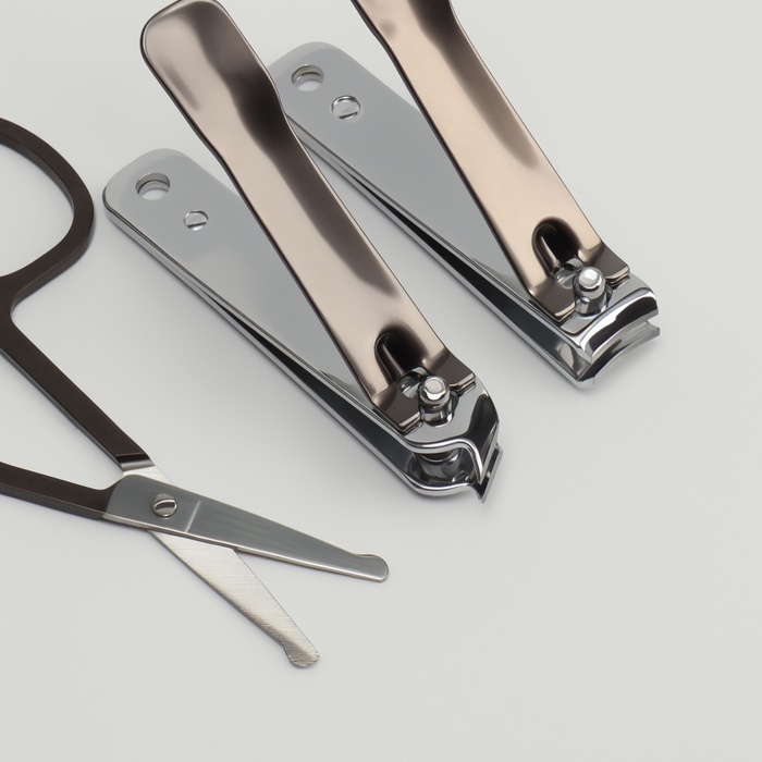 Набор маникюрный, 6 предметов, в футляре, цвет оранжевый/чёрный