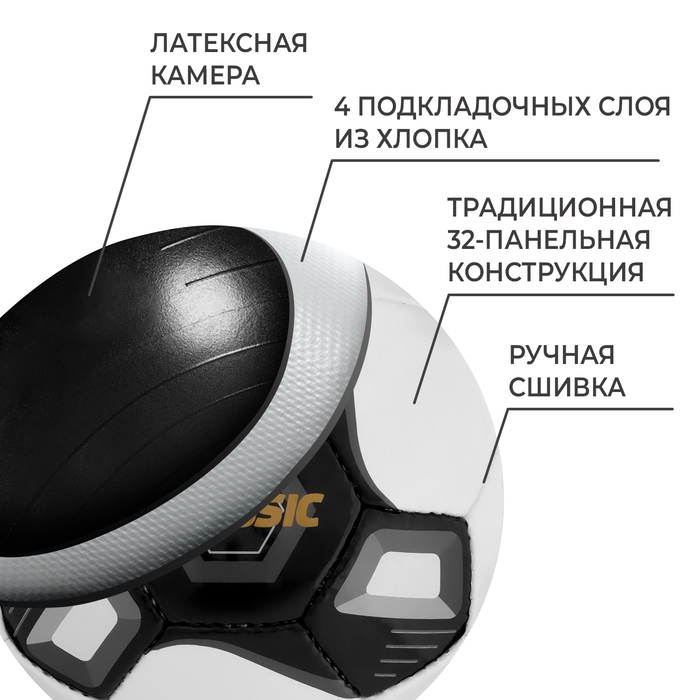 Футбольный мяч TORRES Classic, F123615, ручная сшивка, 32 панели, р. 5, PVC