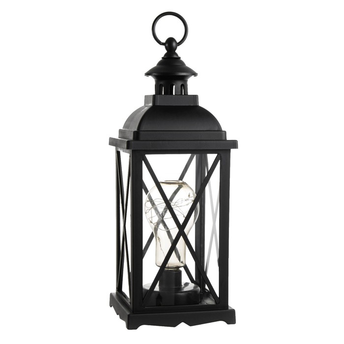 Ночник "Фонарь с лампой" чёрная от батареек 3ААА 35х13,5х13,5 см