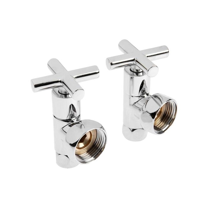 Вентиль угловой для полотенцесушителя TIM KV10-LFF042, вн.1 Вентиль угловой для полотенцесушителя TIM KV10-LFF042, вн.1"х1/2", ручка крест, хром, 2 шт.