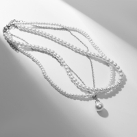 Бусы 3 яруса &laquo;Рошель&raquo; капля, шар №12, цвет белый в серебре, L=42 см