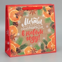 Пакет подарочный новогодний крафтовый квадратный &laquo;Мечты&raquo;, 30 х 30 х 12 см, Новый год
