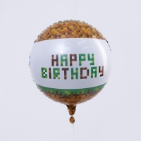 Воздушный шар фольгированный 18" &laquo;С Днём рождения. Пиксели&raquo;, круг, с подложкой