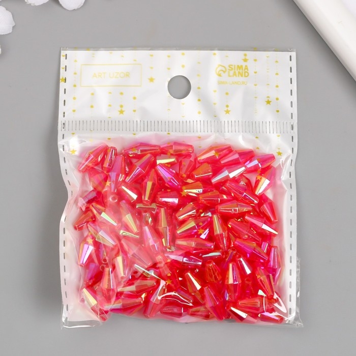 Бусины для творчества пластик "Ромб-кристалл голография фуксия" набор 20 гр 0,6х0,6х1,2 см
