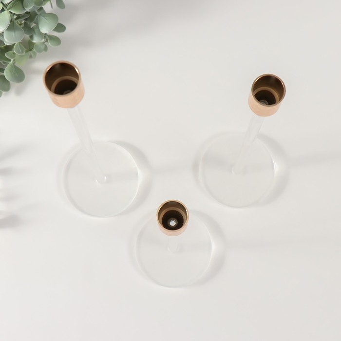 Подсвечник металл, акрил "Ромб" d=2 см, набор 3 шт h=33 см, 26,5 см, 22,5 см