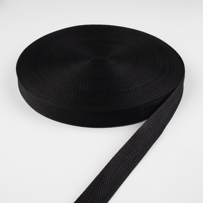 Стропа ременная, 25 мм, 50 &plusmn; 1 м, плотность 7,5 гр/м, цвет чёрный