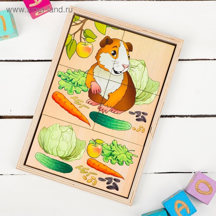 Пазлы &laquo;Сложи картинку. Кто что ест? Питомцы&raquo; Деревянные Игрушки