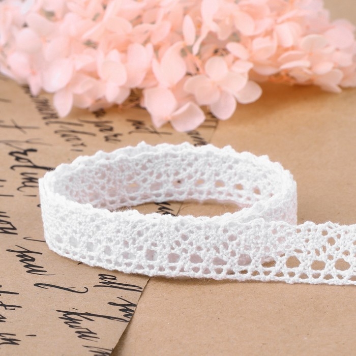 Кружево вязаное, 15 мм &times; 15 &plusmn; 1 м, цвет белый