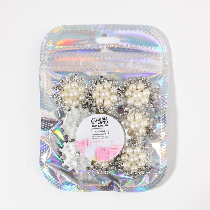 Набор кабошонов с жемчугом &laquo;Цветы&raquo;, d = 25 мм, 10 шт, цвет серебряный