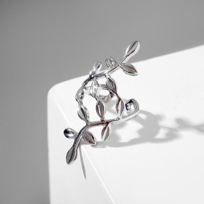 Серьга &laquo;Кафф&raquo; флора, цвет серебро