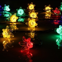 Гирлянда &laquo;Нить&raquo; 4.5 м с насадками &laquo;Цветы&raquo;, IP44, тёмная нить, 30 LED, свечение мульти, 2 режима, солнечная батарея