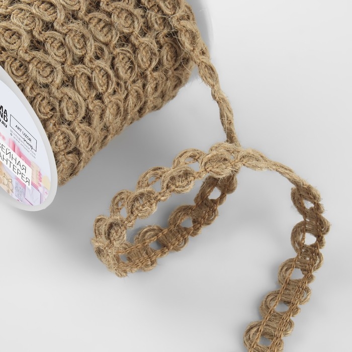 Тесьма декоративная холщовая &laquo;Вензеля&raquo;, 12 мм, 10 &plusmn; 0,5 м, цвет бежевый