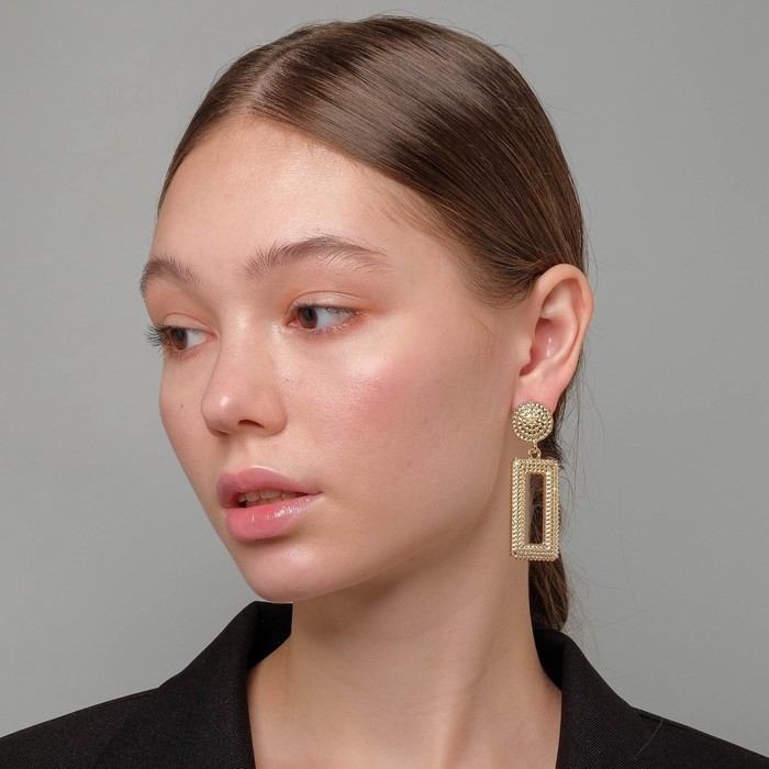 Серьги металл &laquo;Барбадос&raquo; прямоугольник, цвет золото