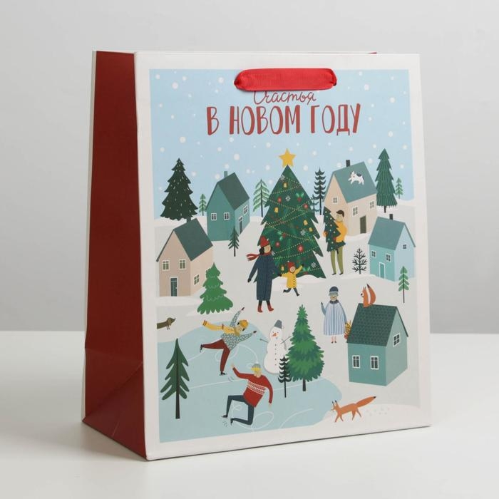 Пакет подарочный новогодний ламинированный &laquo;Новогодний город&raquo;, ML 23 х 27 х 11.5 см