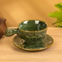 Чашка с блюдцем &laquo;Черепашка&raquo;, 13&times;13&times;7 см, керамика, зелёная
