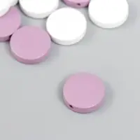 Бусины для творчества дерево "Плоский круг" набор 20 шт белый, сиреневый 0,4х1,5х1,5 см