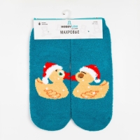 Носки женские новогодние махровые &laquo;Уточки&raquo;, цвет голубой, размер 36-40