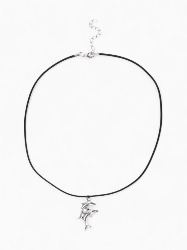Кулон на шнурке &laquo;Дельфины&raquo; пара, цвет чернёное серебро на чёрном шнурке, 45 см