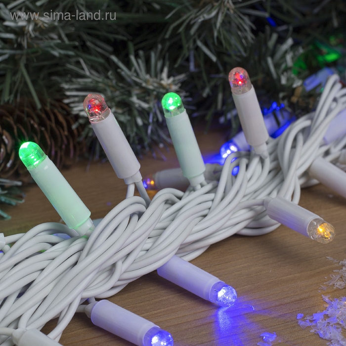 Гирлянда &laquo;Нить&raquo; 10 м, IP65, УМС, белая нить, 100 LED, свечение мульти, 220 В