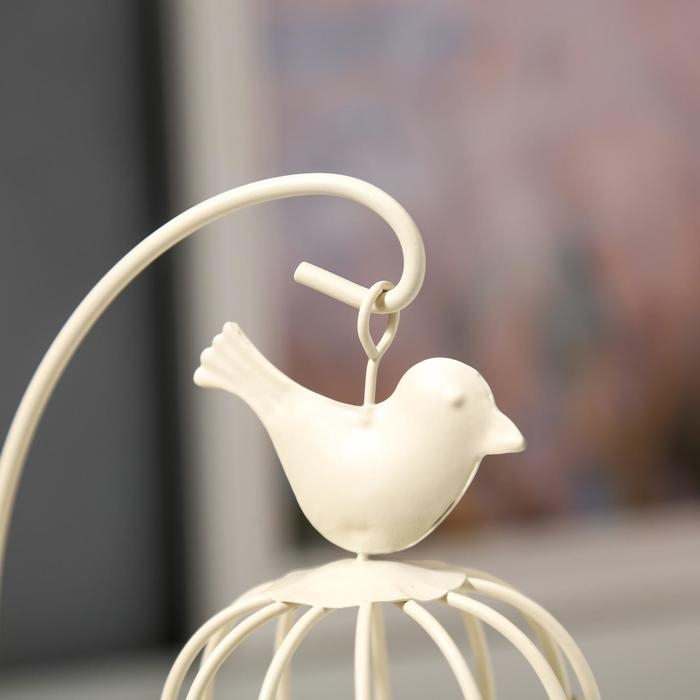 Подсвечник металл "Клетка с птичкой" белая, 23х10х10 см