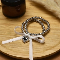 Браслет жемчуг &laquo;Сердеко&raquo; на резинке, бантик, цвет белый в серебре