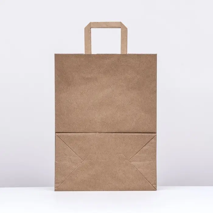 Пакет бумажный, плоская ручка крафт 26&times;15&times;35 см, 90 г/м&sup2;