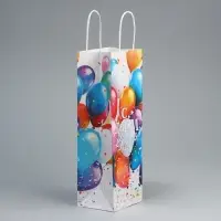 Пакет подарочный под бутылку, упаковка, &laquo;С Днём рождения&raquo;, белый крафт, 13 х 36 х 10 см