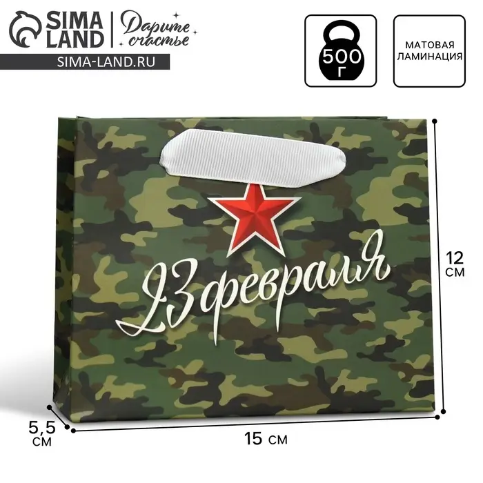 Пакет подарочный ламинированный, упаковка, &laquo;С 23 февраля&raquo;, S 15 х 12 х 5.5 см
