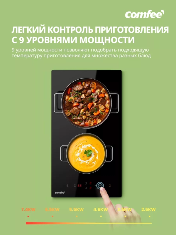 Электрическая варочная панель CEH301, 2 конфорки, boost